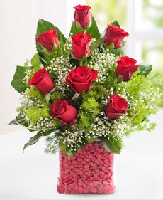 Cam içerisinde 9 adet kırmızı gül  Rize çiçek yolla , çiçek gönder , çiçekçi  