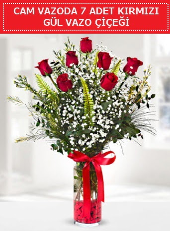 Cam vazoda 7 adet kırmızı gül çiçeği  Rize 14 şubat sevgililer günü çiçek 
