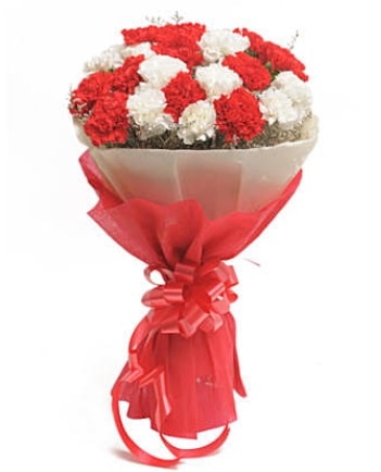 21 adet kırmızı beyaz karanfil buketi  Rize çiçek servisi , çiçekçi adresleri 