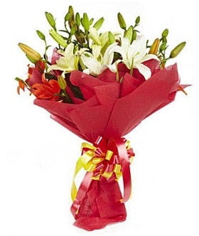 5 dal kazanlanka lilyum buketi  Rize 14 şubat sevgililer günü çiçek 